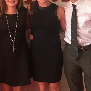 Express Short Black Dress with Leather Trim